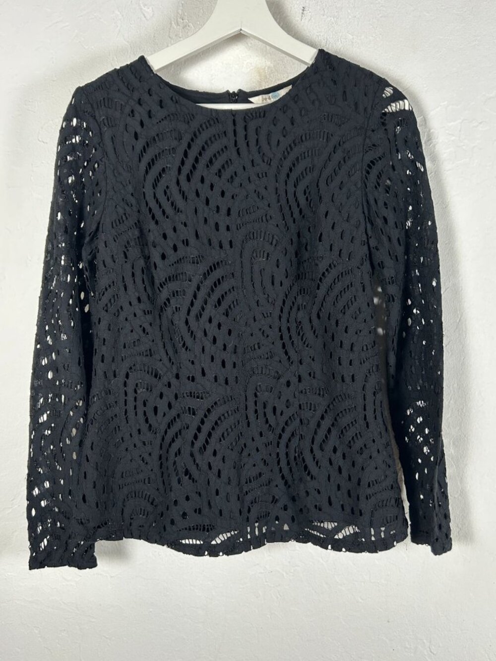Boden Womens Zeta Long Sleeve Lace Ponte Top Blouse Size 4 Black WO122 Casual